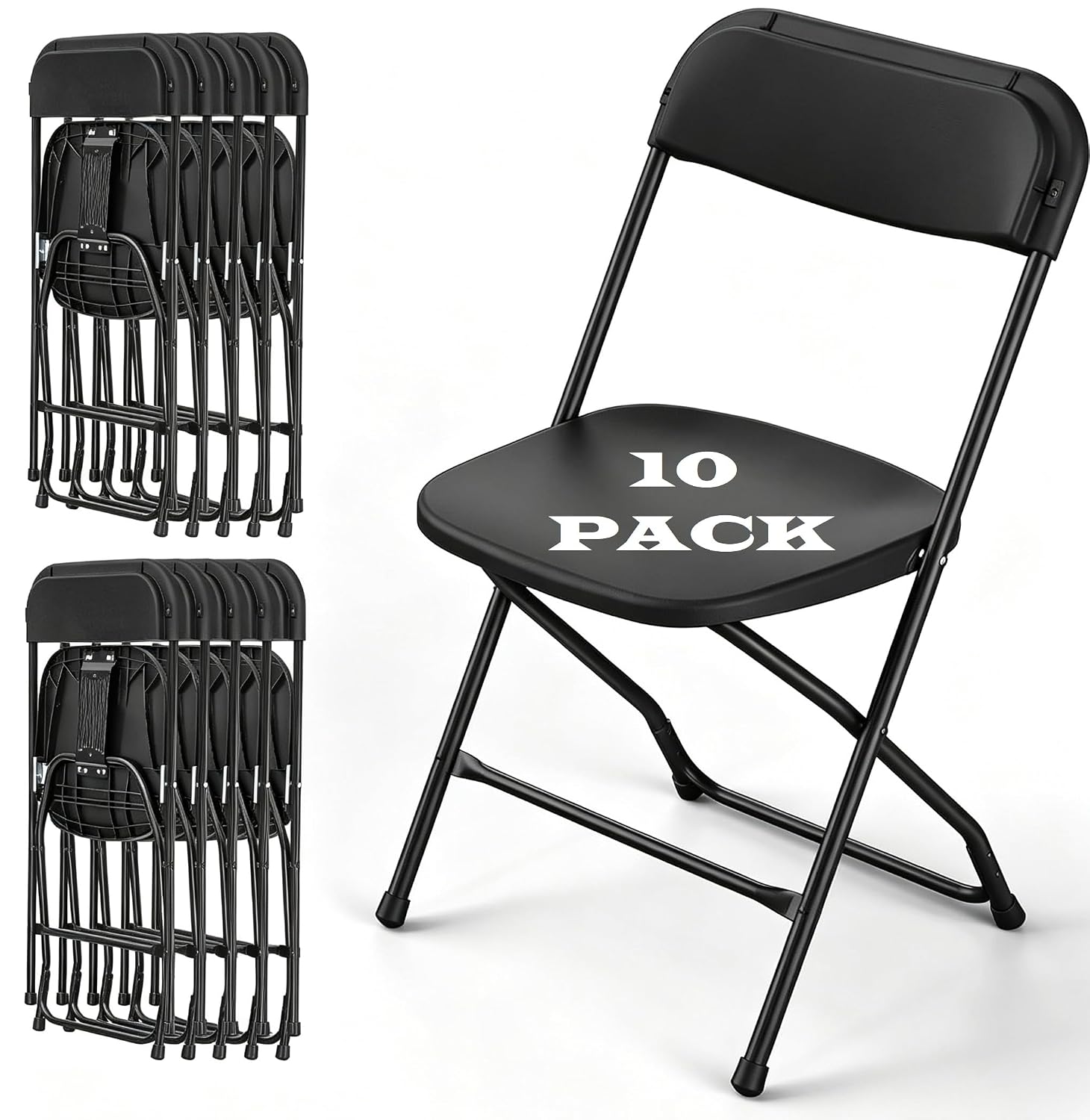 Outdoor Furniture Metal Chairs - Chaise pliante noire, structure métallique, robuste,