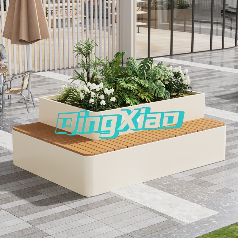 Outdoor Furniture Metal Chairs - Banc d'extérieur avec jardinière intégrée, assise